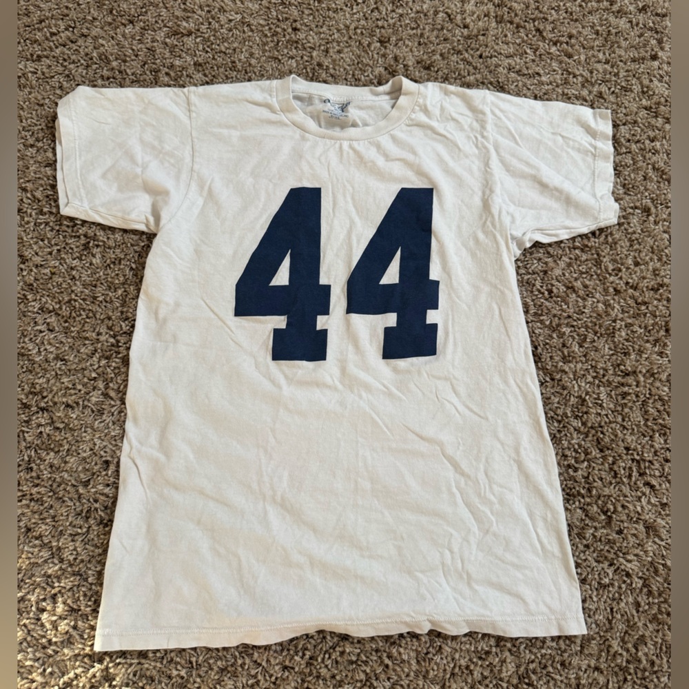 Brandy Melville White Short Sleeve Tee with Navy 44 Graphic - NWOT